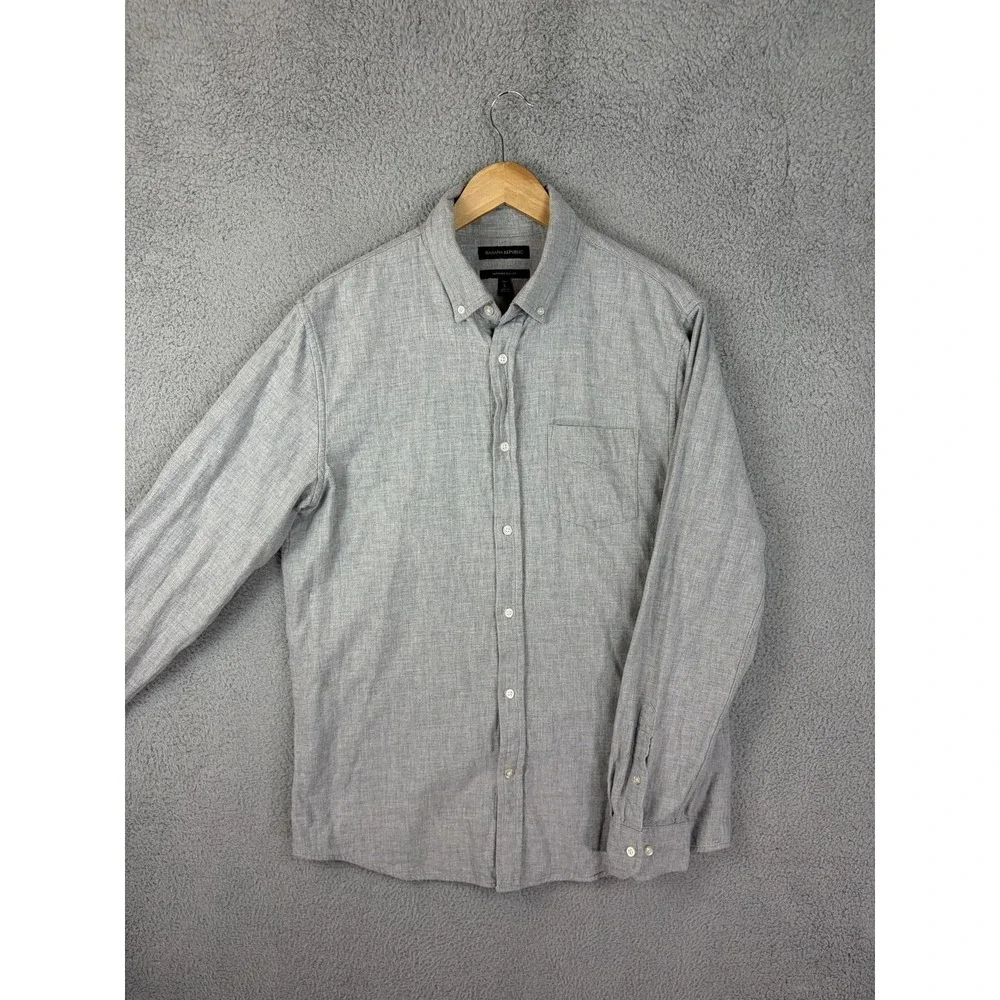 Banana Republic Shirt Mens LT Gray Chambray Long Sleeve Flannel Lined Slim Fit